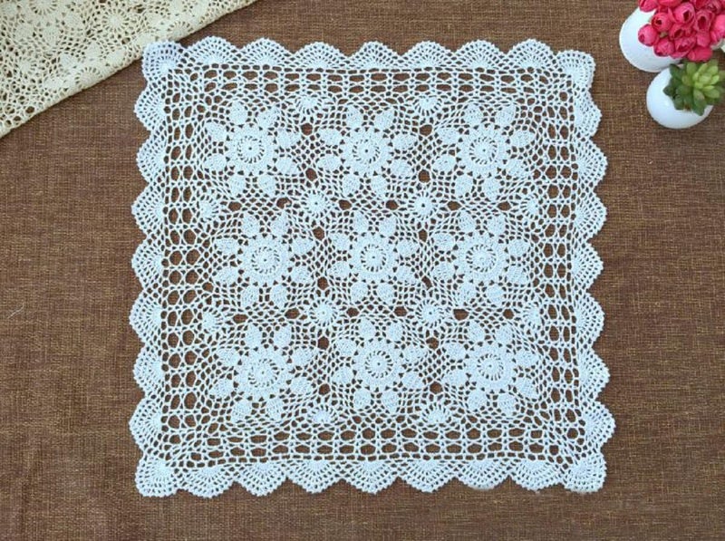 Laivigo Handmade Crochet Cotton Lace Tablecloth Placemats Doilies Doily Square19 InchWhite - Image 1