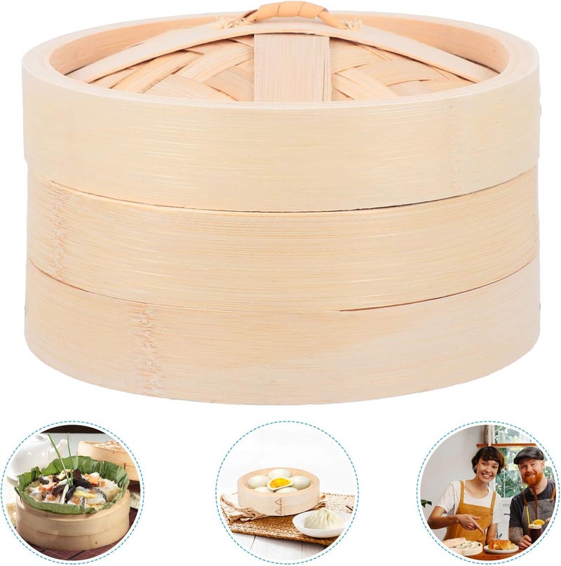 Rice Cooker Steamer 16. 5cm Natural Bamboo Steamer Basket with Lid Traditional Oriental Style Steamer Basket Food Pot Basket Steamer for Meat Dumpling Bao Bun Dim Sum Metal Steamer - Image 3