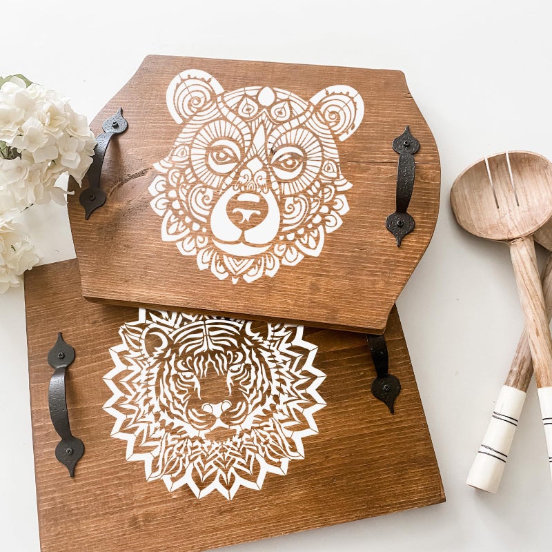 AFRITEE 9 Pcs Mandala Stencils for Painting on Wood, 12x12 Inches Large Reusable Animal Painting Stencil for Wood Burning, Turtle Tiger Wolf Crafts Drawing Spray Paint Template for Home Wall Canvas Decoration - Image 3