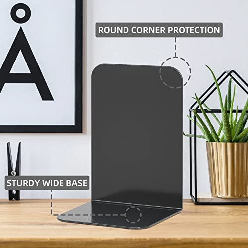 VFINE Bookends 1 Pair, Black Metal Book Ends, Heavy Bookends for Shelves, Book Stopper for Heavy Books, Book Organizer for Home Office School Supplies - Image 3