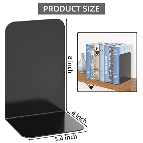 VFINE Bookends 1 Pair, Black Metal Book Ends, Heavy Bookends for Shelves, Book Stopper for Heavy Books, Book Organizer for Home Office School Supplies - Image 2