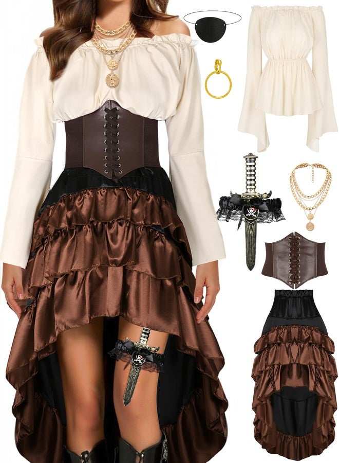 CICOCI Pirate Costume Women Renaissance Corset Steampunk Skirt Top Pirate Accessories Full Outfits - Image 1
