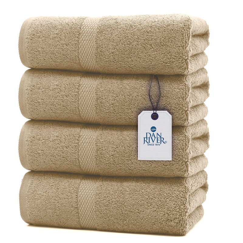 DAN RIVER 100 Ring Spun Cotton Premium Bath Towels 27x54 inches Pack of 4 Tan 550 GSM  Soft Lightweight Highly Absorbent Towels for Bathroom Spa Gym Perfect for Daily use
