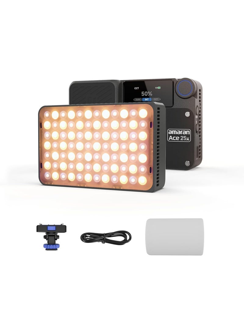 Aputure Amaran Ace 25x Bi Colour LED On Camera Video Light 32W Portable Continuous Light 2700K to 6500K 6320 Lux Magnetic Mount USB C Fast Charging Wireless App Control for Vlogging Photography Filmmaking Charcoal - Image 1