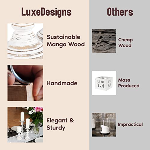 Luxe Designs Large Candle Holders for Pillar Candles - Rustic Farmhouse Style Home Decor - Perfect for Table Centerpieces, Coffee Table or Fireplace Mantel - 3 Piece Set - White - Image 2