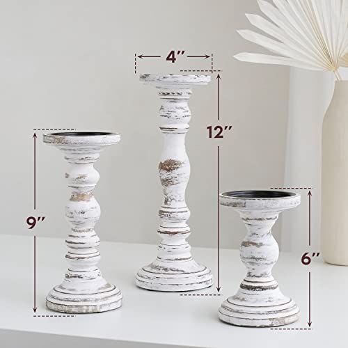 Luxe Designs Large Candle Holders for Pillar Candles - Rustic Farmhouse Style Home Decor - Perfect for Table Centerpieces, Coffee Table or Fireplace Mantel - 3 Piece Set - White - Image 3