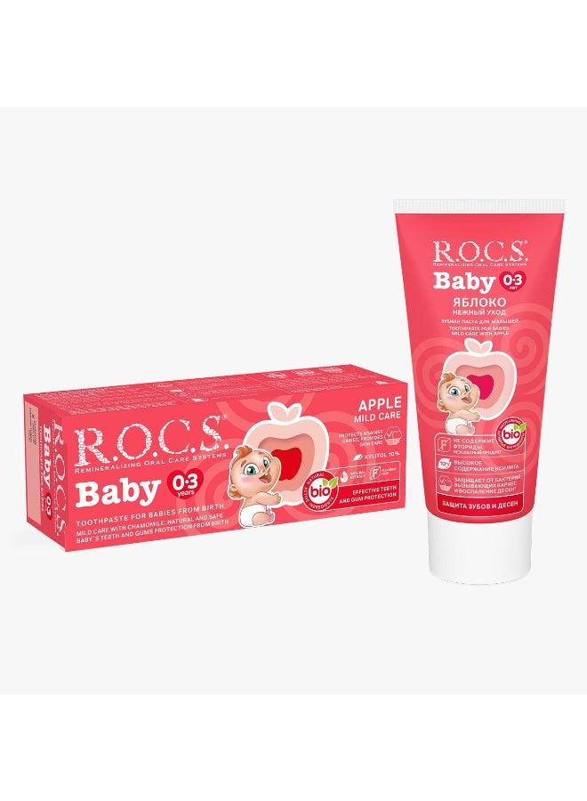Rocs R.O.C.S. Baby Toothpaste | Apple Mild Care | Ages 0–3 Years | Fluoride Free & Safe to Swallow | 10% Xylitol | Natural Bio Ingredients | Clinically Proven Teeth & Gum Protection from Birth | 45g - Image 1