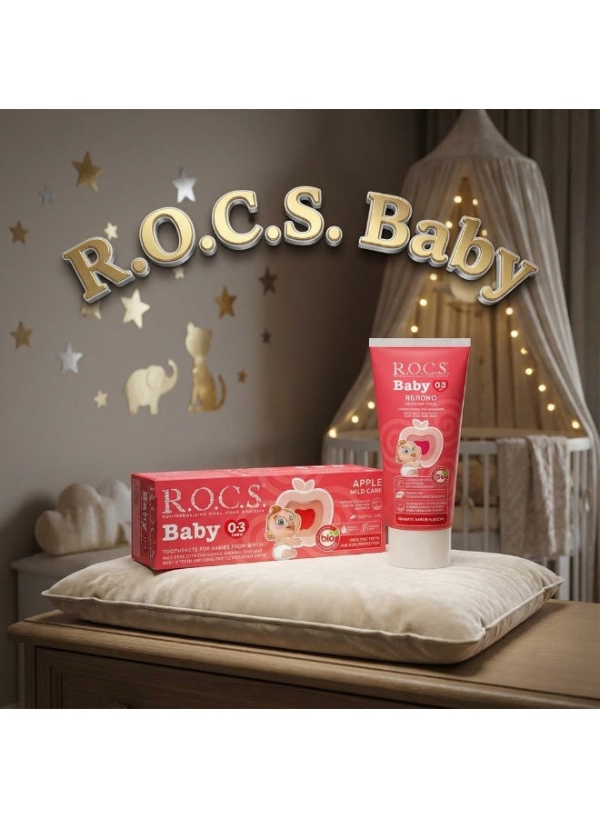 Rocs R.O.C.S. Baby Toothpaste | Apple Mild Care | Ages 0–3 Years | Fluoride Free & Safe to Swallow | 10% Xylitol | Natural Bio Ingredients | Clinically Proven Teeth & Gum Protection from Birth | 45g - Image 2