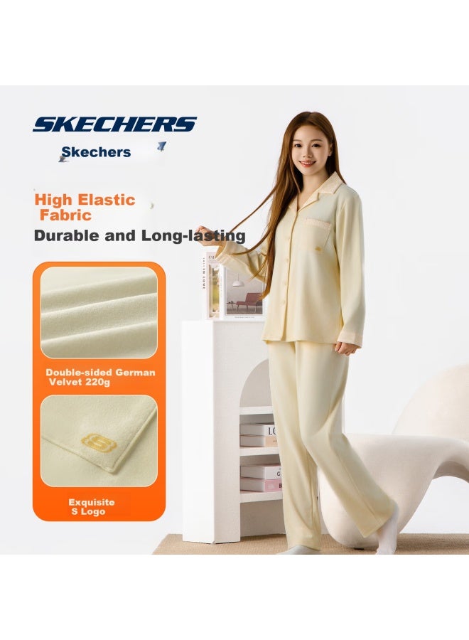 Skechers Women's Antibacterial Anti-mite Loose Long Sleeve Pajama Set With Long Pants, Suitable For Outdoor Wear