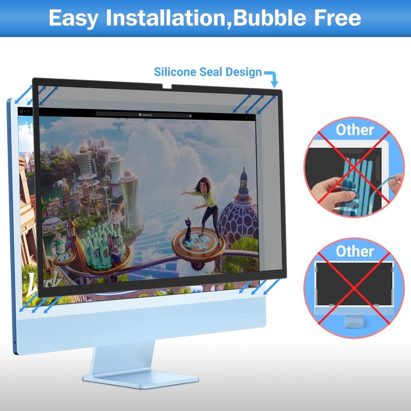 ZOEGAA فلتر شاشة الخصوصية القابل للإزالة لجهاز iMac بحجم 24 بوصة (2021-2024، شريحة M1، M3، M4)، شاشة خصوصية لجهاز الكمبيوتر لجهاز iMac بحجم 24 بوصة وفلتر مضاد للتجسس ومضاد للوهج الأزرق - Image 4