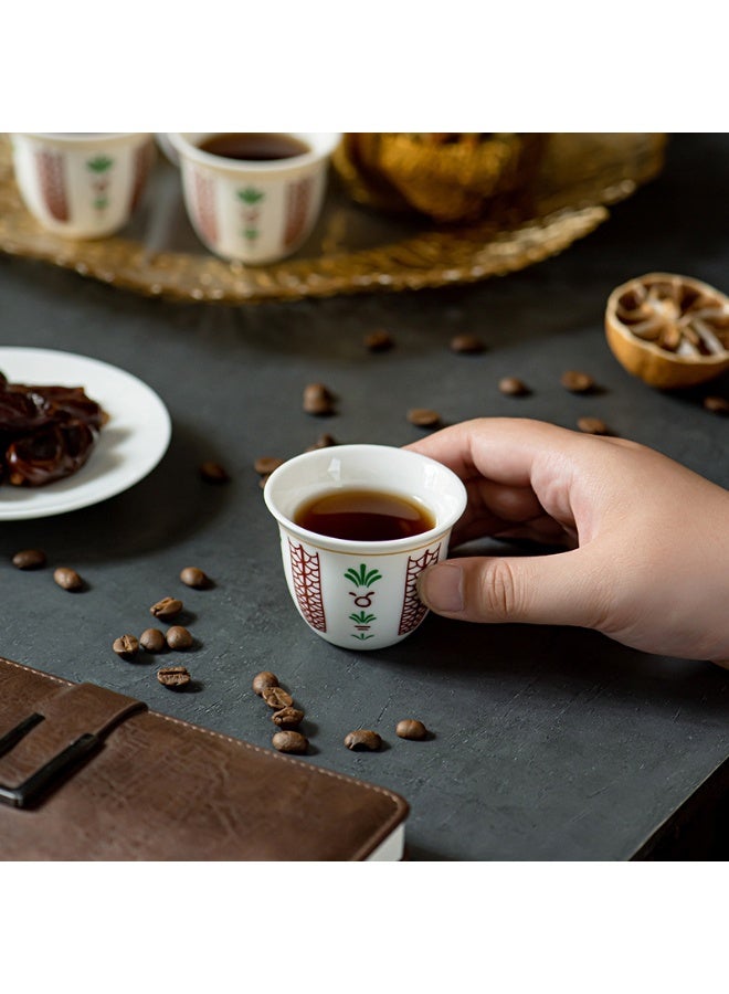 Luxury Ceramic Arabic Coffee Set (7 Pcs) – Gold Plated Dallah & 6 Floral Tulip Cawa Cups with Premium Grey Leather Gift Box – Heat Resistant, Mirror Finish Serving Set for Ramadan & Gifting - Image 4