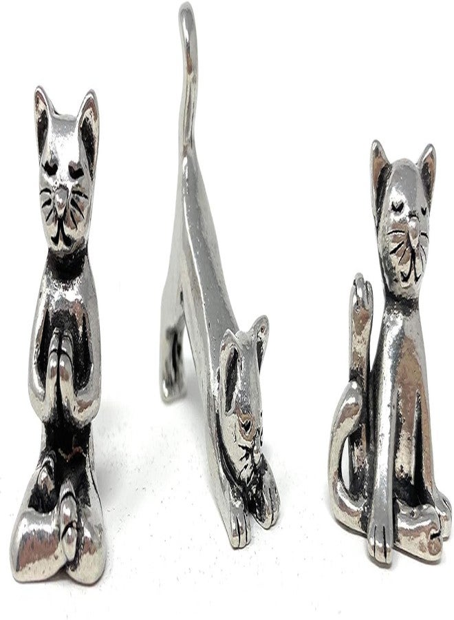 Basic Spirit Yoga Cat Figurine Set (Pewter)-Mini 3 pc. Set - Image 1
