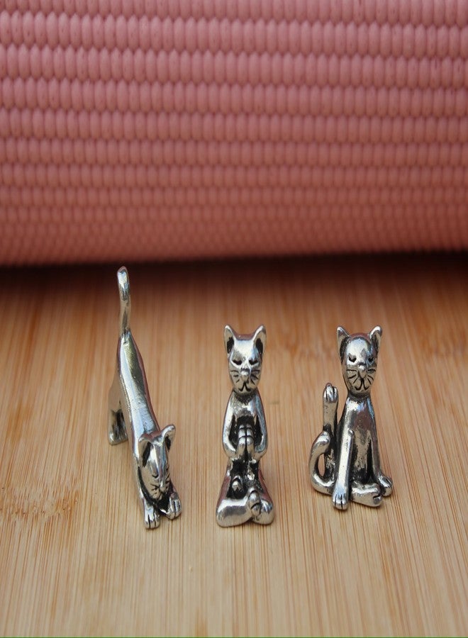 Basic Spirit Yoga Cat Figurine Set (Pewter)-Mini 3 pc. Set - Image 4