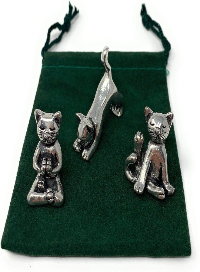 Basic Spirit Yoga Cat Figurine Set (Pewter)-Mini 3 pc. Set - Image 2
