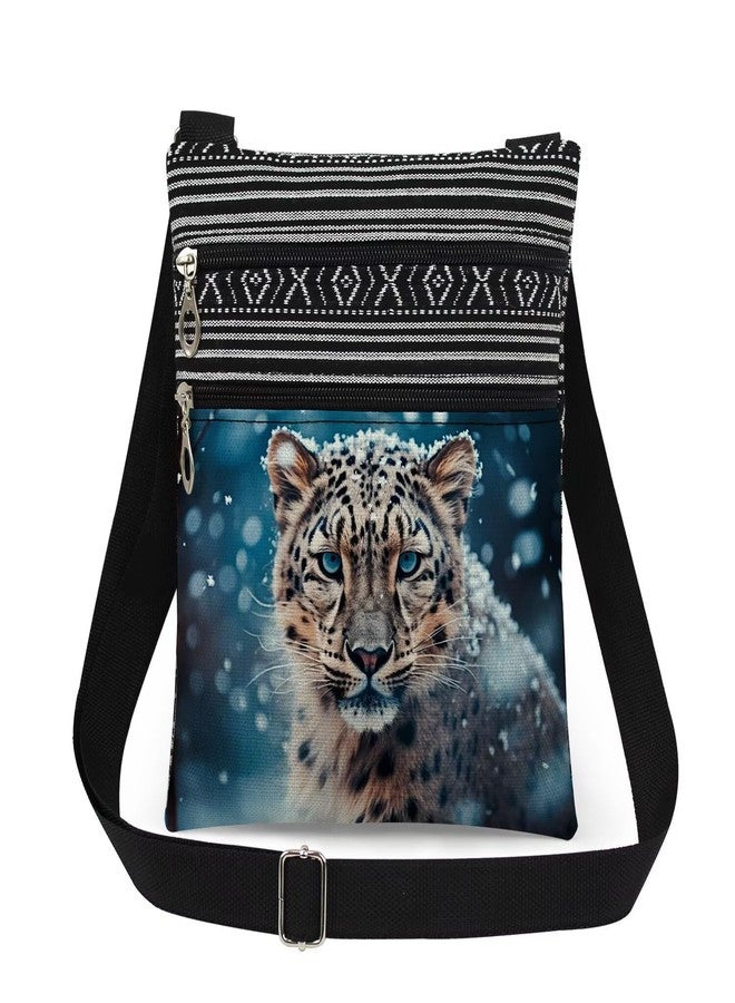 XiaoGalaee Snow Leopard Print Crossbody Bag Adjustable Shoulder Strap Messenger Bag for Wildlife Enthusiasts Winter Gift Birthday Surprise​​ for Nature Adventure Lover Men Friend Sister - Image 1