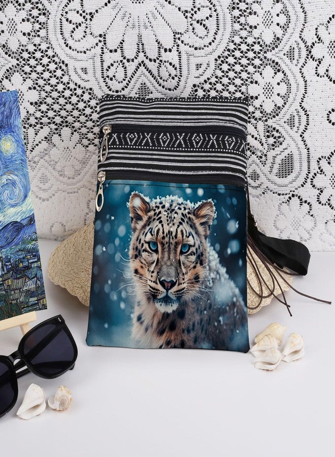 XiaoGalaee Snow Leopard Print Crossbody Bag Adjustable Shoulder Strap Messenger Bag for Wildlife Enthusiasts Winter Gift Birthday Surprise​​ for Nature Adventure Lover Men Friend Sister - Image 3