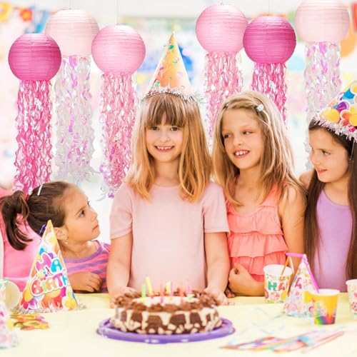 GAILROSO Jellyfish Paper Lanterns,Under The Sea Party Decorations 6Pack with String and Hooks,Hanging Jelly Fish for Mermaid,Ocean Themed,Birthday,Party(Pink 8Inch) - Image 5