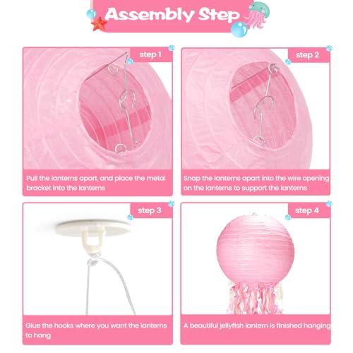 GAILROSO Jellyfish Paper Lanterns,Under The Sea Party Decorations 6Pack with String and Hooks,Hanging Jelly Fish for Mermaid,Ocean Themed,Birthday,Party(Pink 8Inch) - Image 4