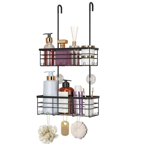 HapiRm Hanging Shower Caddy Organizer - No Drilling Shower Organizer with Hooks, Rustproof & Waterproof 304 Stainless Steel Bathroom Shelves - Black - Image 1