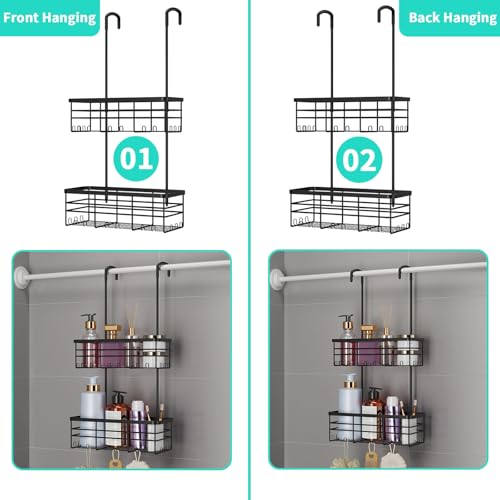 HapiRm Hanging Shower Caddy Organizer - No Drilling Shower Organizer with Hooks, Rustproof & Waterproof 304 Stainless Steel Bathroom Shelves - Black - Image 4
