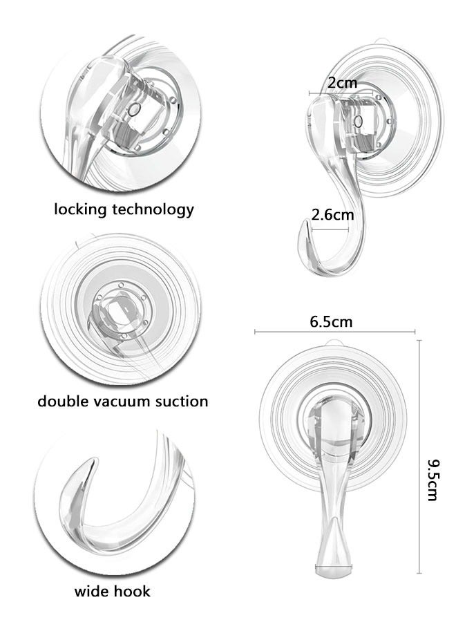 وهاواي 4 Pack Clear Suction Cup Hooks Plastic Heavy Duty Waterproof Vacuum Sucker Hangers Removable Plastic Hook Cup Holds up to 3KGS for Kitchen Bathroom Door  - Image 2