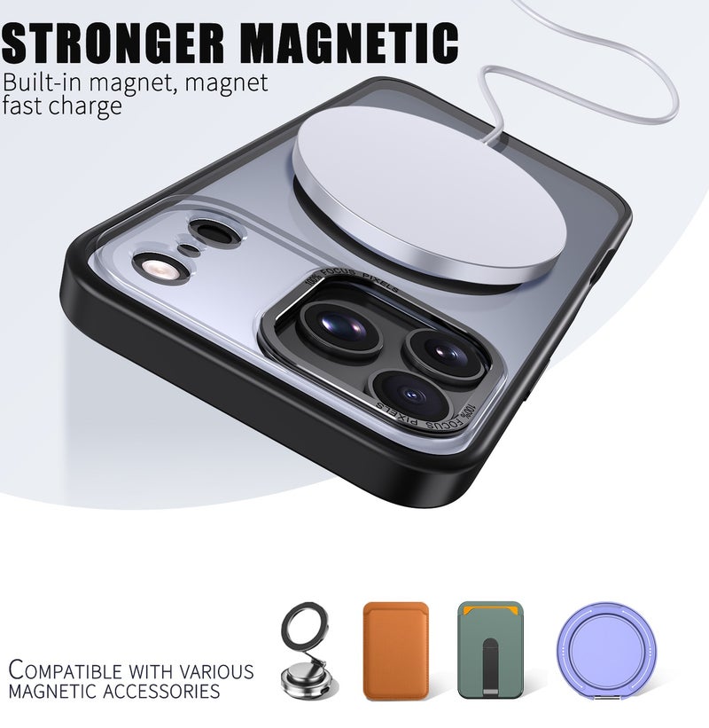 for iPhone 17 Pro Max Case Compatible with MagSafe,Magnetic Phone Case for iPhone 17 Pro Max,Skin-Friendly Hybrid TPU Hard Back Matte Cover,N52 Built-in Magnets,Metal Camera Frame Shockproof Case Black - Image 2