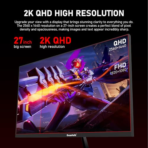 Gawfolk شاشة ألعاب Gawfolk 27 بوصة IPS 260Hz، QHD 2560 * 1440p لشاشات الكمبيوتر، شاشة كمبيوتر للمنزل والمكتب، تدعم HDMI و DP، متوافقة مع تثبيت الحائط 75 * 75 مم، أسود - Image 3