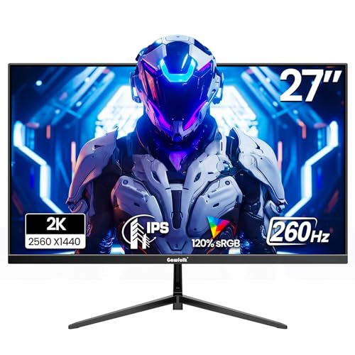 Gawfolk شاشة ألعاب Gawfolk 27 بوصة IPS 260Hz، QHD 2560 * 1440p لشاشات الكمبيوتر، شاشة كمبيوتر للمنزل والمكتب، تدعم HDMI و DP، متوافقة مع تثبيت الحائط 75 * 75 مم، أسود - Image 1