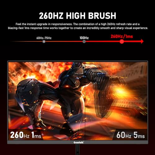 Gawfolk شاشة ألعاب Gawfolk 27 بوصة IPS 260Hz، QHD 2560 * 1440p لشاشات الكمبيوتر، شاشة كمبيوتر للمنزل والمكتب، تدعم HDMI و DP، متوافقة مع تثبيت الحائط 75 * 75 مم، أسود - Image 2