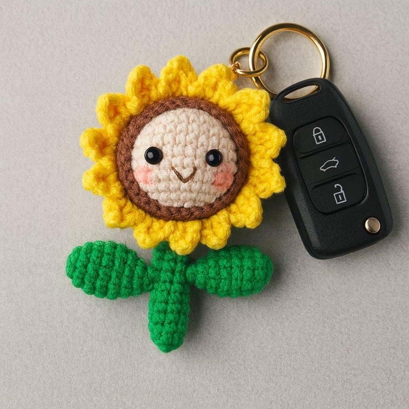 MyfavoriteK Handmade Crochet Sunflower Keychain for Women Girls, Handbag Purse Charm Cute Key Chain for Car Keys Smiley Gift (Sunflower) - Image 2
