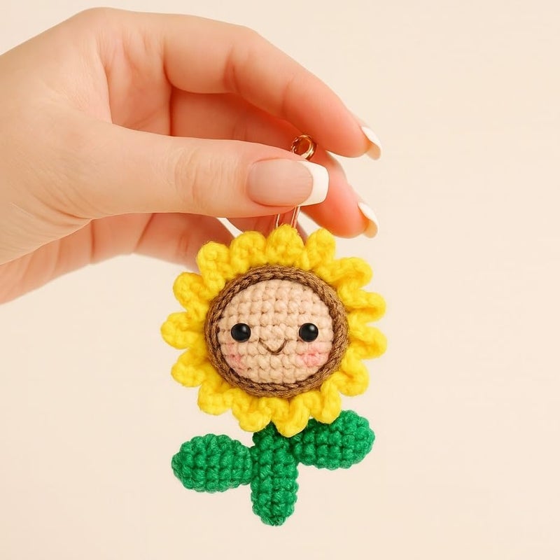 MyfavoriteK Handmade Crochet Sunflower Keychain for Women Girls, Handbag Purse Charm Cute Key Chain for Car Keys Smiley Gift (Sunflower) - Image 3