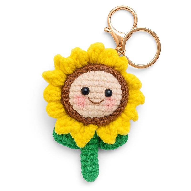 MyfavoriteK Handmade Crochet Sunflower Keychain for Women Girls, Handbag Purse Charm Cute Key Chain for Car Keys Smiley Gift (Sunflower) - Image 1