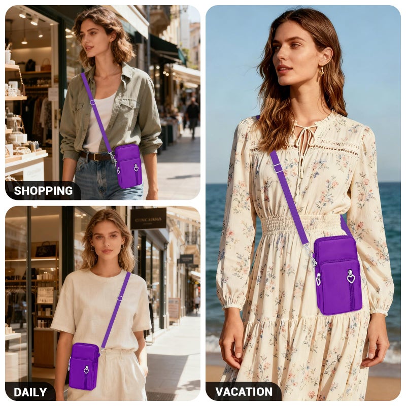 YINHEXI Small Crossbody Bags for Women Trendy, Mini Triple Compartment Cell Phone Crossbody Wallet Purses (Purple-2) - Image 2