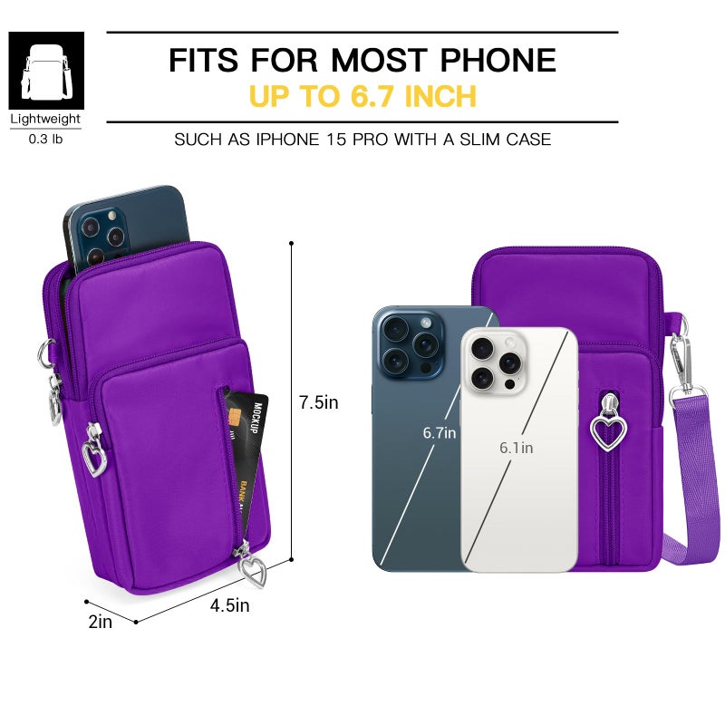 YINHEXI Small Crossbody Bags for Women Trendy, Mini Triple Compartment Cell Phone Crossbody Wallet Purses (Purple-2) - Image 4