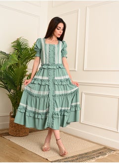 FULL JOY Layered midi dress with short sleeves and lace detailing  - Image 1
