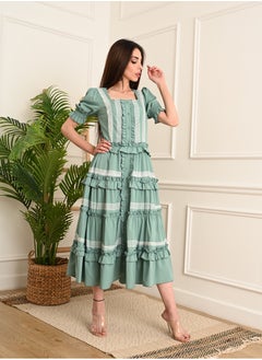 FULL JOY Layered midi dress with short sleeves and lace detailing  - Image 2