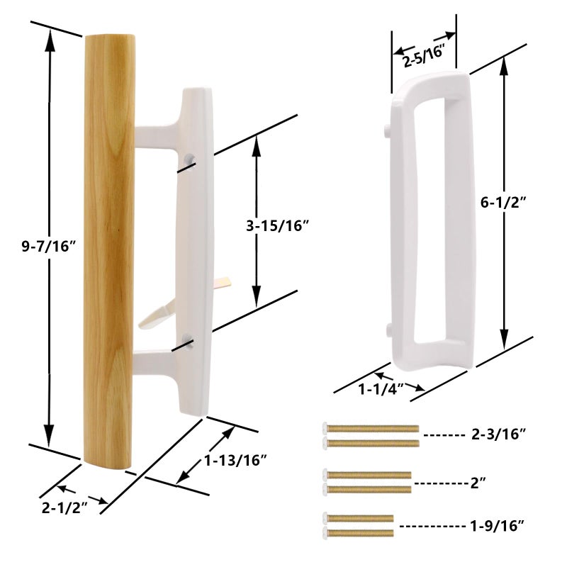 TPard Sliding Glass Patio Door Handle Replacement Set with Oak Wood Inside Handles and Zinc Diecast Outside Pull, 3-15/16" Hole Spacing, Non-Handed, White - Image 2