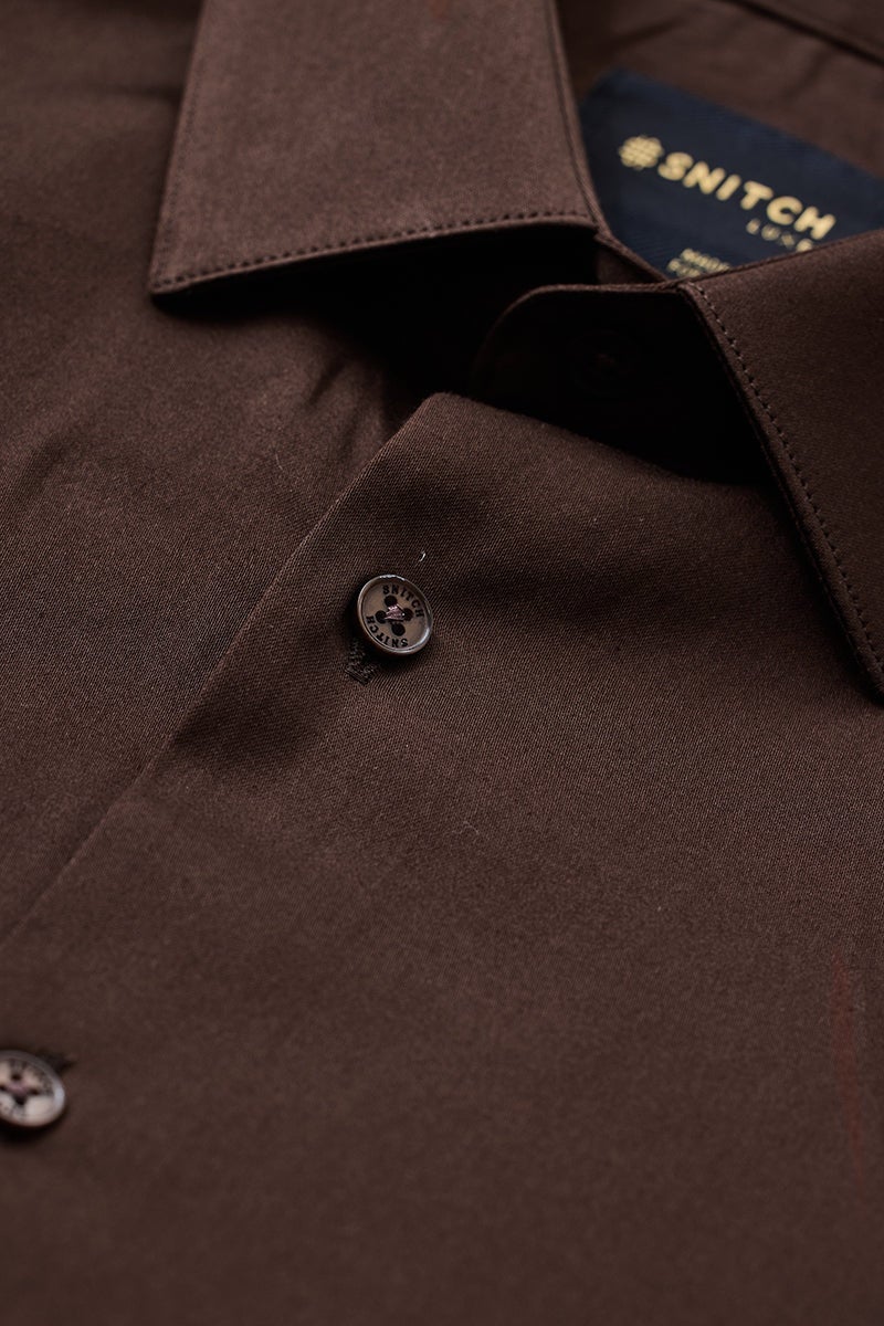 SNITCH Dark Brown Solid Long Sleeve Slim Fit Formal Luxe Shirt - Image 2