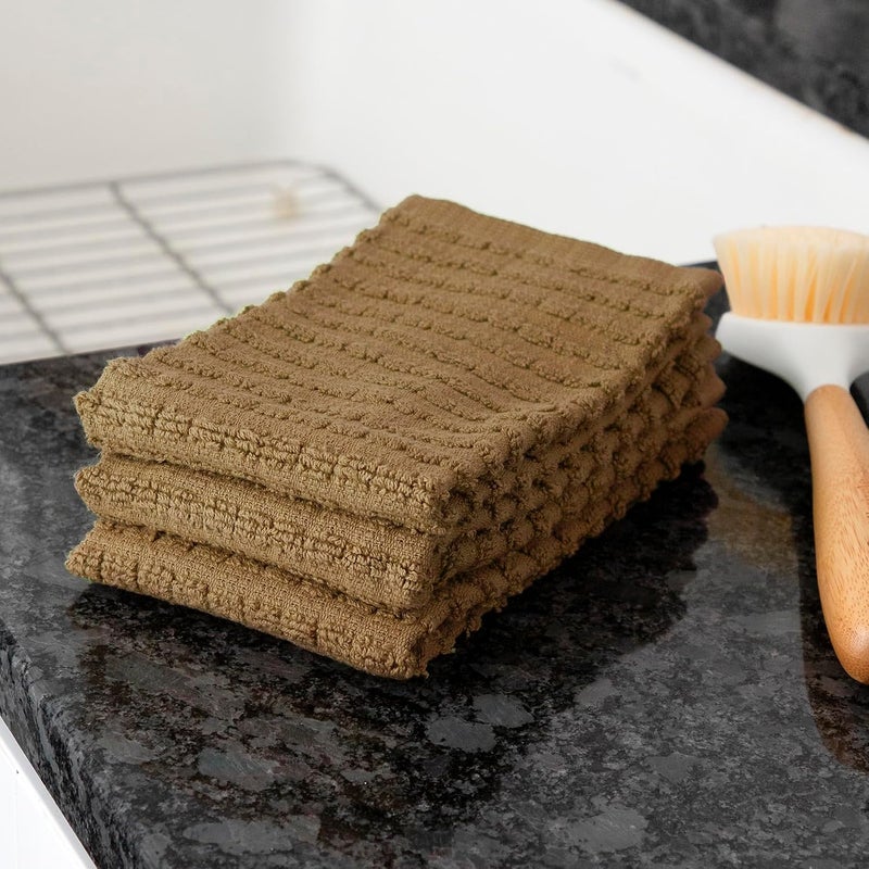 Ritz Royale Collection 100% Combed Terry Cotton, Highly Absorbent, Kitchen Dish Cloth Set, 13-3/4" x 12", 3-Pack, Solid, Mocha Brown - Image 5