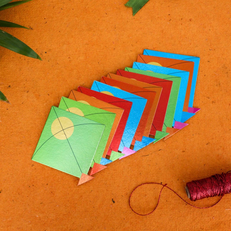 Desi Favors Small Size Kites Cutouts | Makar Pongal Sankranthi Lohri Decorations | Lohri Backdrop Decor | Indian Haldi Mehendi Wedding Deco | 3.9x3.9 Inches (Pack of 15) - Image 2