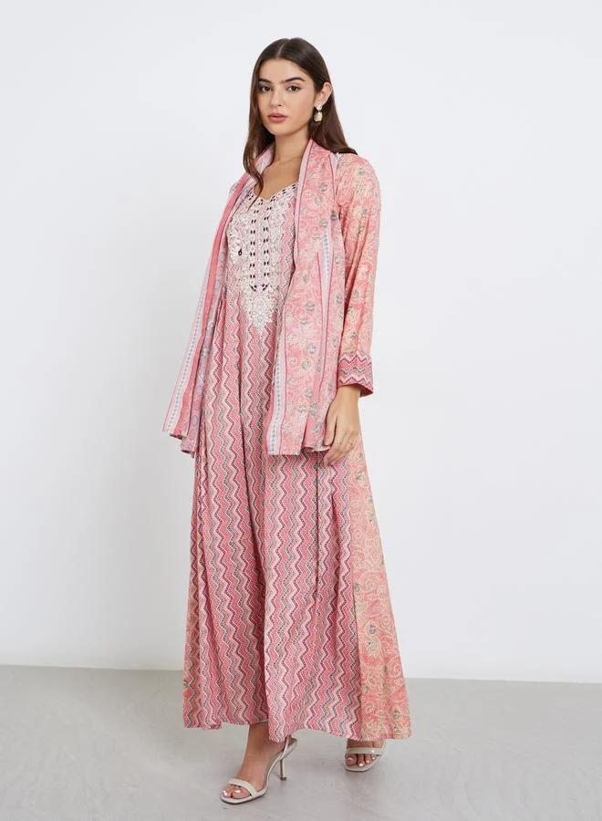 Amirah Amirah Floral Print Lace Insert Maxi Jalabiya