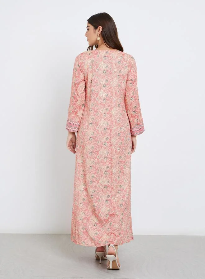 Amirah Amirah Floral Print Lace Insert Maxi Jalabiya