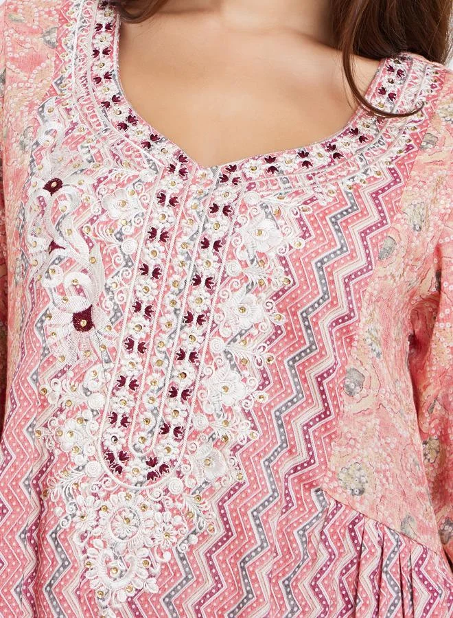 Amirah Amirah Floral Print Lace Insert Maxi Jalabiya