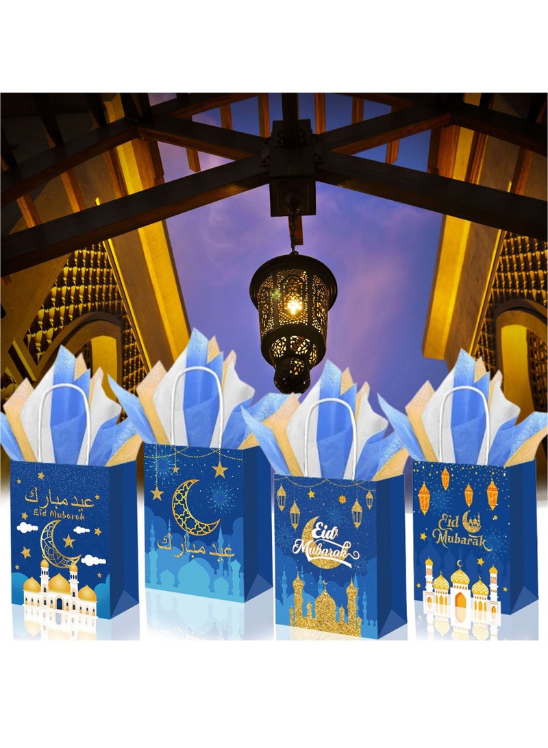 VUCATIN 12 Pcs Eid Mubarak Party Favor Gift Bag with Tissue Paper Eid Candy Bags with Handle Mubarak Goodie Bag for Eid Party Supplies Eid Decoration Supplies - Image 1