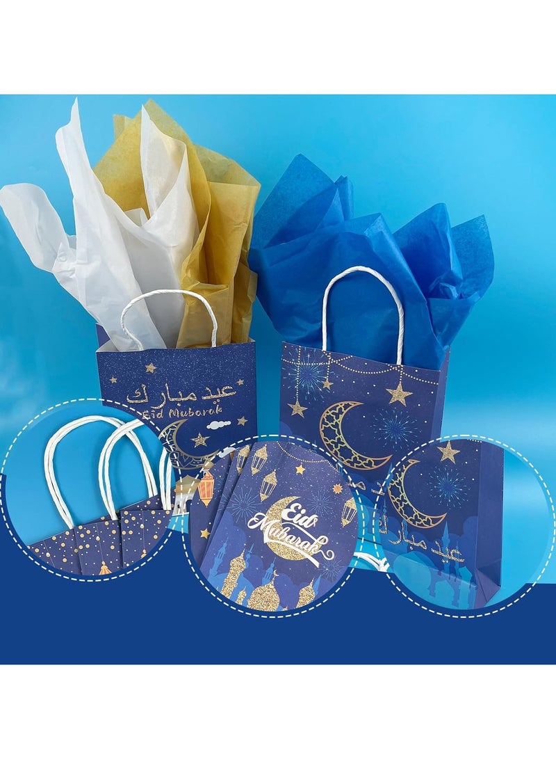 VUCATIN 12 Pcs Eid Mubarak Party Favor Gift Bag with Tissue Paper Eid Candy Bags with Handle Mubarak Goodie Bag for Eid Party Supplies Eid Decoration Supplies - Image 3