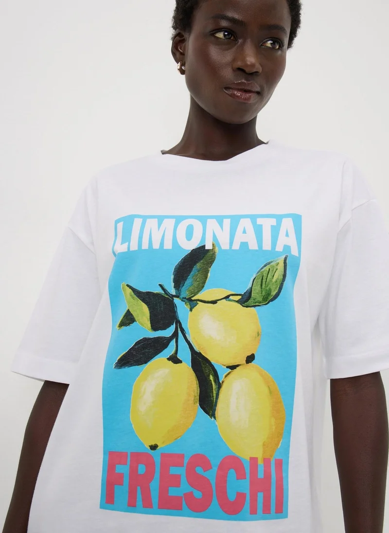 ماتلان White Limonata Graphic Oversized T-Shirt