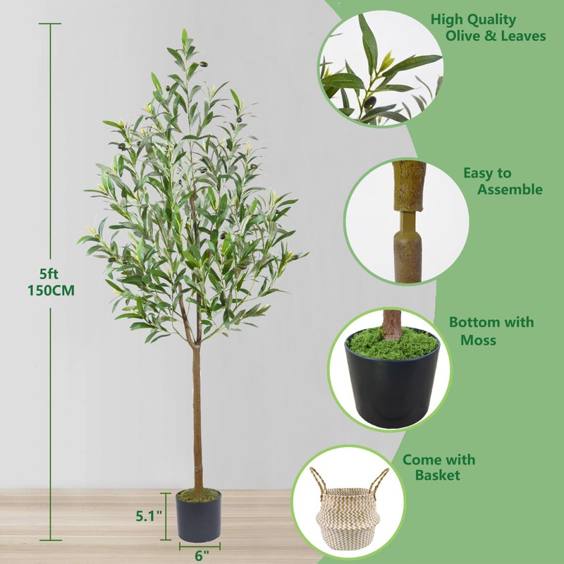 Warmplants Artificial Olive Tree, 4ft Tall Fake Olive Leaves Plant with Basket, Indoor Outdoor Faux Olive Topiary Silk Tree for Home Livingroom Office DÃ©cor - Image 4