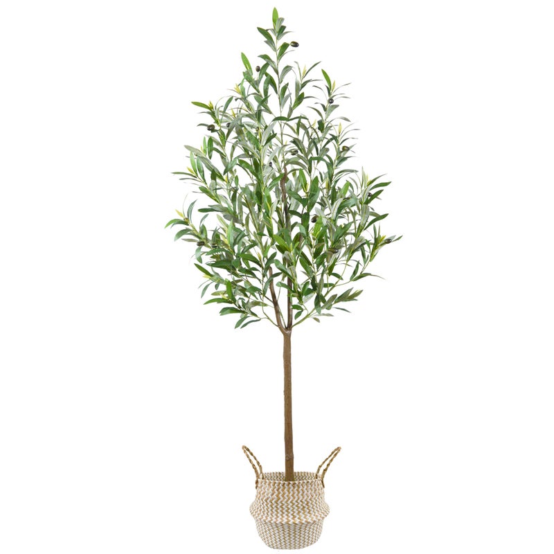 Warmplants Artificial Olive Tree, 4ft Tall Fake Olive Leaves Plant with Basket, Indoor Outdoor Faux Olive Topiary Silk Tree for Home Livingroom Office DÃ©cor - Image 2