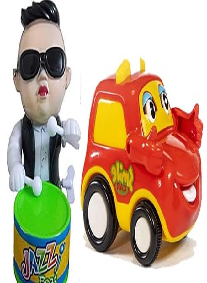ARSDEWY Friction Powered Mini Car with Dancing Drummer Action Figure - Push & Go Toy for Toddlers 2+ Years (Multicolor) - Image 1