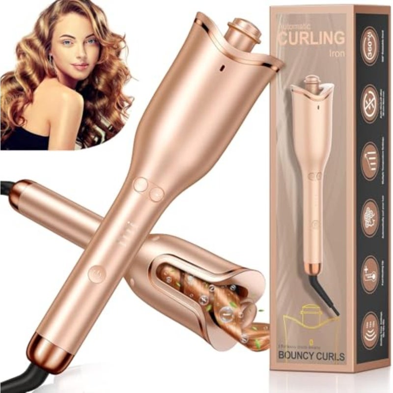 Automatic Curling Iron, Auto Hair Curler with 1" Curling Wand Large Slot and 4 Temperature and 3 Timer, Dual Voltage Anti-Tangle Rotating Curling Iron with Auto Shut-Off for Hair Styling, Champagne - Image 1